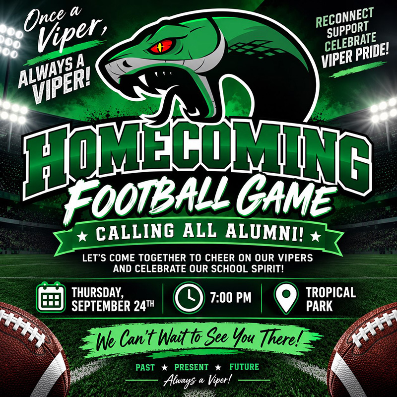 Alumni Homecoming Game invitation flyer